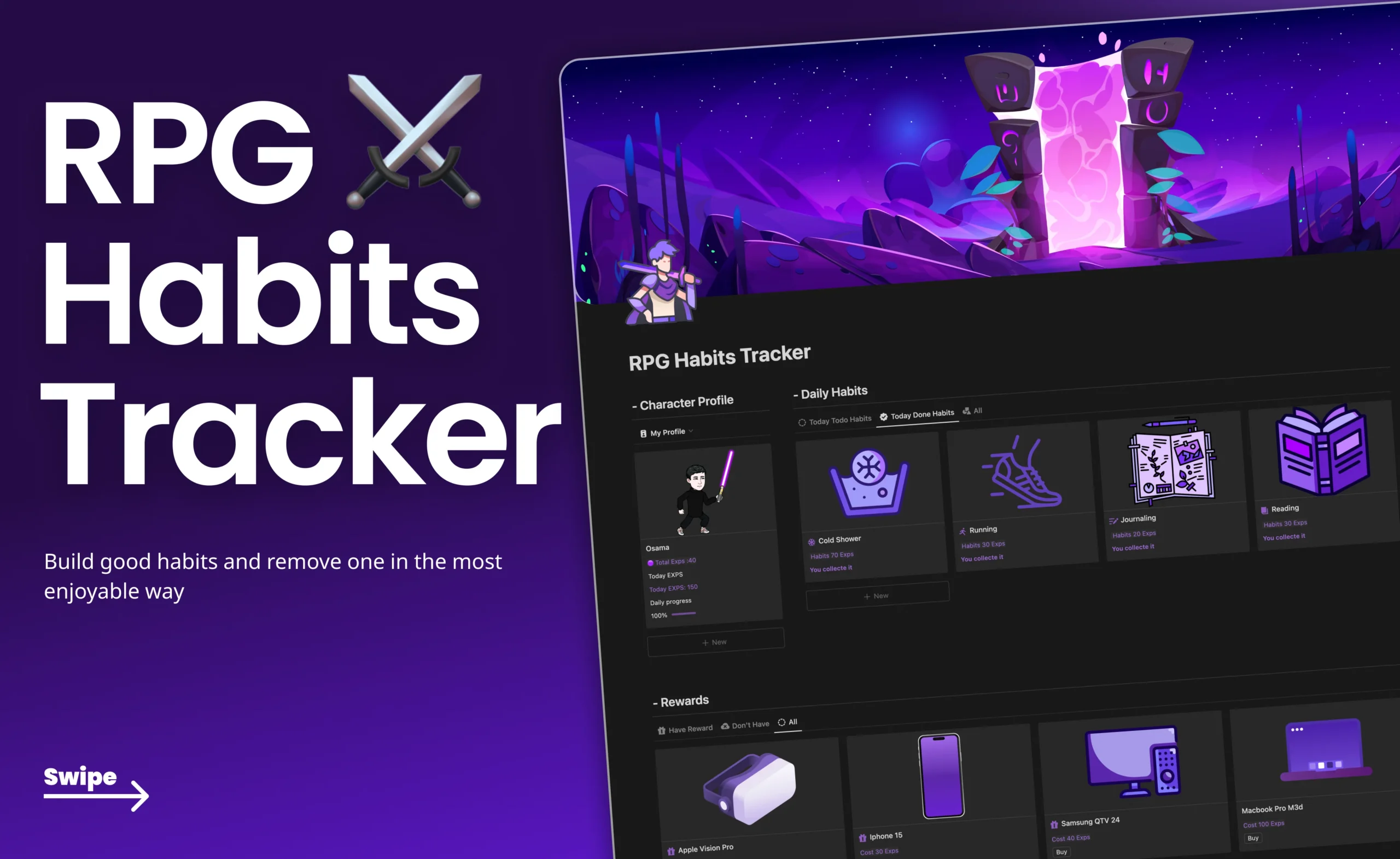 RPG Habits Tracker Notion Template Free