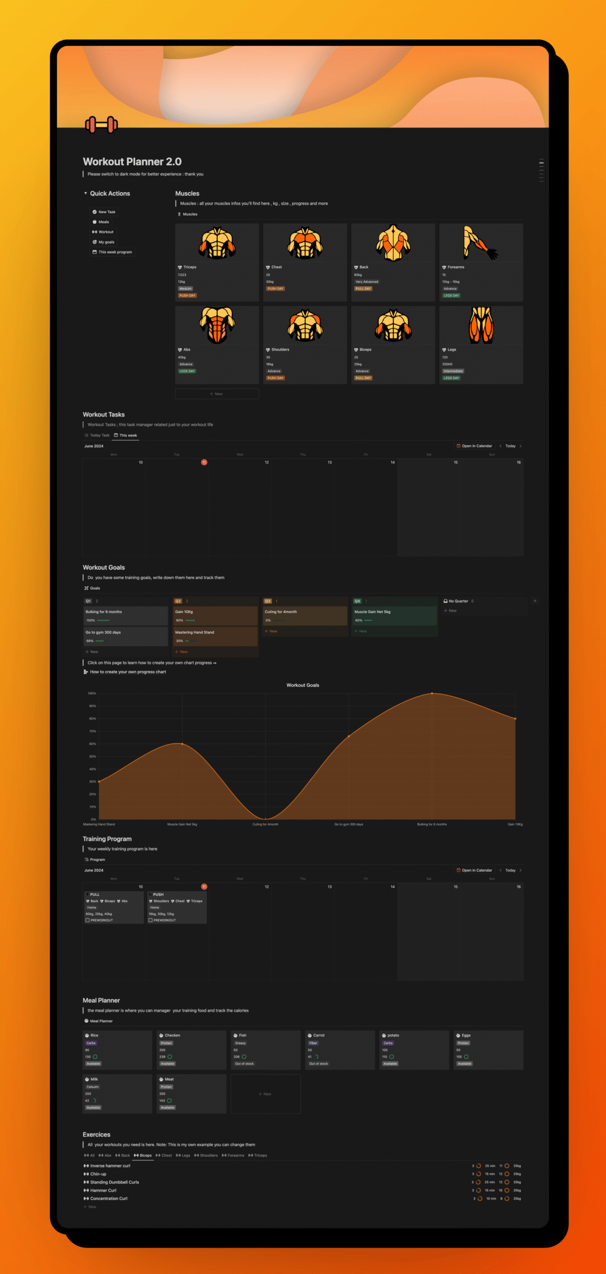Workout Planner Notion Template Free Back